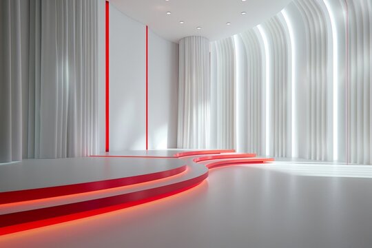 simple corporate awards ceremony stage, in the style of white and red 