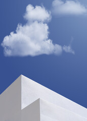 Exterior building white wall against blue sky clouds, Construction design space minimal architect...