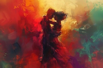 passionate couple performing sensual semba salsa dance intimate embrace digital painting