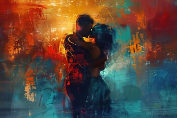 passionate couple performing sensual semba salsa dance intimate embrace digital painting