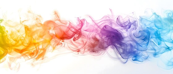 Rainbow smoke running in waves of various colors on a white background.
