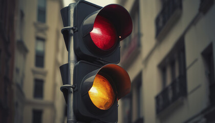 Traffic lights over urban intersection. International Traffic Light Day