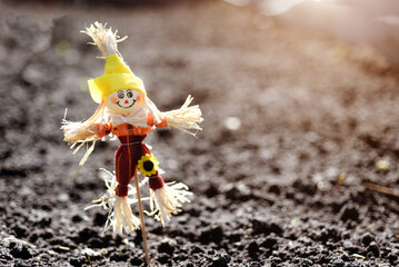 Garden scarecrow on the field