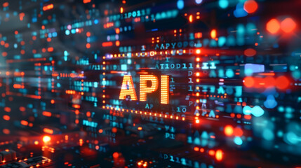 Abstract data background API written, API integration, application programming interface, software development, 