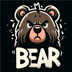 Bear with tshirt design concept. Plain black background. Simple vector and graffiti style