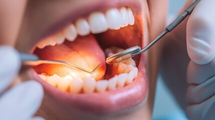 Close-up of a patient's open mouth during dental treatment