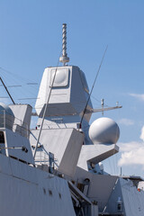 Detail of modern warship. Modern NATO ship . Naval Forces