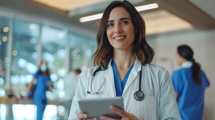 Smiling Female Doctor with Tablet