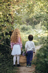 children's photo shoot with lilacs