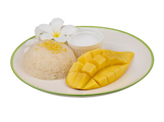 Thai dessert, glutinous rice with mangoes on transparent png