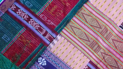 Various pattern handmade woven fabric from Indonesia, multicolor geometric textured textile...