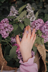 children's photo shoot with lilacs