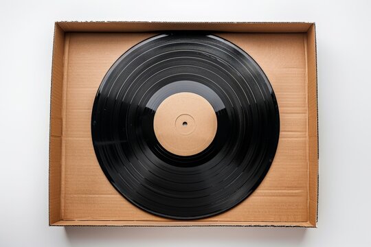 12-inch vinyl LP record in cardboard cover on white background.. Beautiful simple AI generated image in 4K, unique.