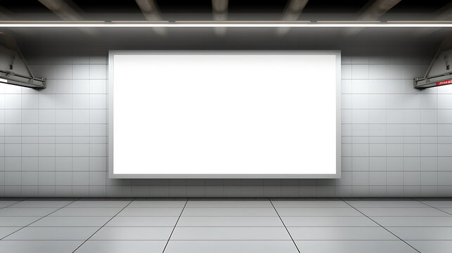 Blank billboard in a subway station. 3d rendering mock up