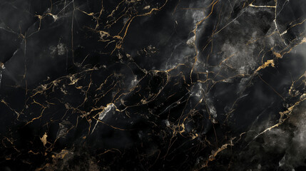 Luxurious black marble texture with golden veins and intricate white patterns. Minimal background with empty copy space for design. Generative AI © Synthesia Studio