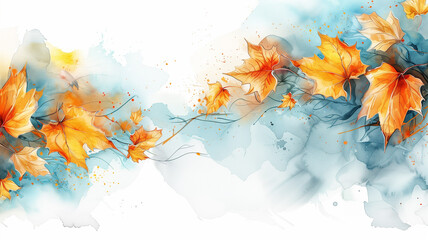 A canvas painted by autumn: A breathtaking display of falling leaves against a pure white background.