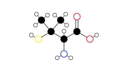 penicillamine molecule, structural chemical formula, ball-and-stick model, isolated image heavy metal antagonists