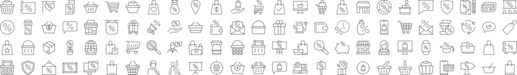 Stores, Shops, Selling Minimalistic Line Icons. Illustrations for web sites, apps, design, banners and other purposes