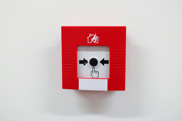 Isolate Fire alarm system on a white background. Pull danger fire safety box. Break red alarm...