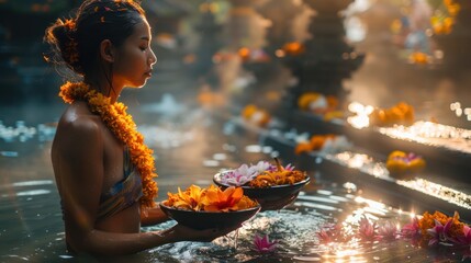 An ancient cleansing ritual at the sacred Tirta Empul spring in Ubud, Bali, Indonesia.