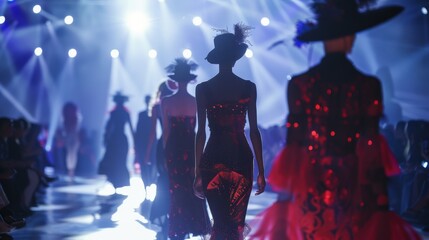 Fototapeta premium The excitement of a fashion show runway, as models strut in avant-garde outfits, showcasing the latest trends.