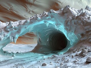 Imaginary ice caves on Mars formed by terraforming technologies to escape Earths heat