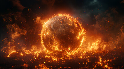 Obraz premium A fiery planet with a large, glowing ball in the center