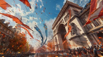 Capture the French Revolution in vibrant brushstrokes from an unexpected eye-level perspective, invoking the spirit of Impressionism in a daring, revolutionary style