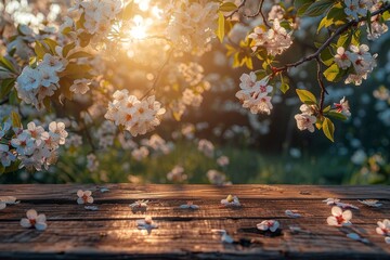 The golden hour brings out the best of the springtime as the sun sets behind the blooming cherry blossoms that cover the image