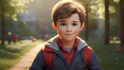 Cartoonist style portrait, a cute boy, kid, or child staring forward against a playful indoor backdrop. Best for cartoonist boy or child contents.