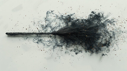 A black broom is on a white background