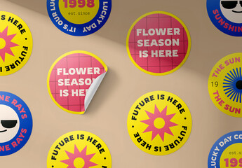 Vivid Round Stickers Set Mockup