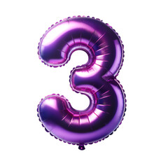  purple foil balloon shaped as the number '3'.