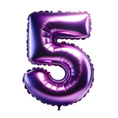  purple foil balloon shaped as the number '5'.