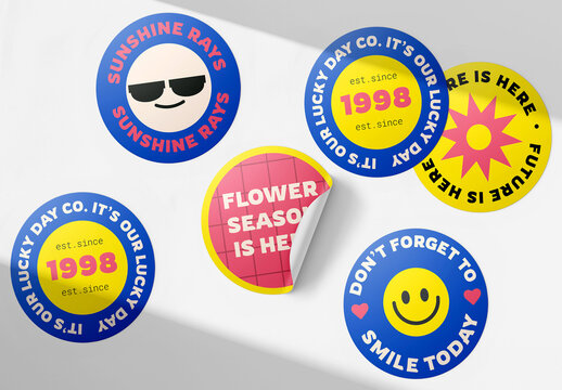 Matte Round Stickers Set Mockup