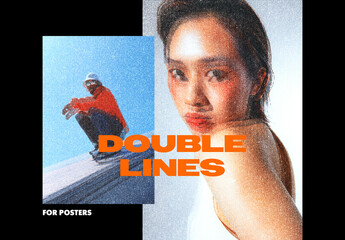 Double Lines Poster Photo Effect Mockup - obrazy, fototapety, plakaty