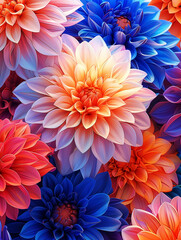Obraz premium watercolor painting for Dahlia, water color chrysanthemum, seamless pattern of flowers. 4K Wallpaper and Background for desktop, laptop, Computer, Tablet, Mobile Cell Phone, Smartphone, Cellphone
