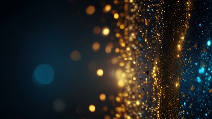 Abstract background of bokeh golden and blue lights far away with black background - obrazy, fototapety, plakaty