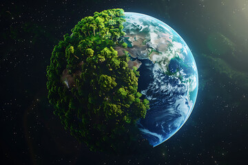 Earth divided: lush greenery contrasts with polluted landscape, emphasizing environmental contrast and eco awareness