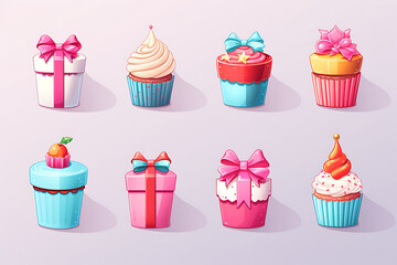 Cupcake, Muffins set. Vector illustration isolated on white background.
