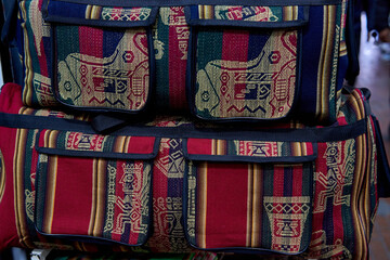 close-up shot of Andean puyo handmade bag in Salta, Argentina