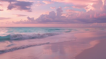 Fototapeta premium Serene Sunset at a Tropical Beach, Reflecting Calm Waters