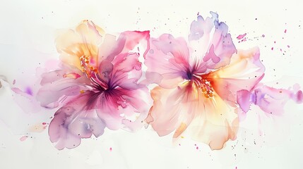Aquarelle painting of two hibiscus flowers
