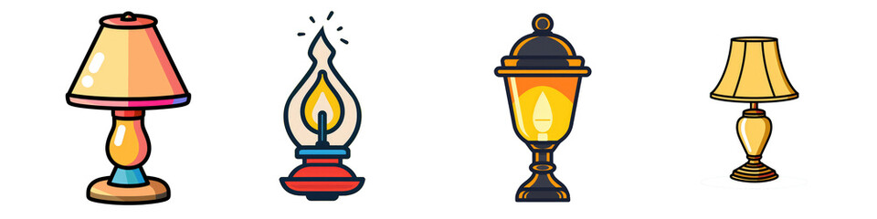Vector collection of lamp icons isolated background.