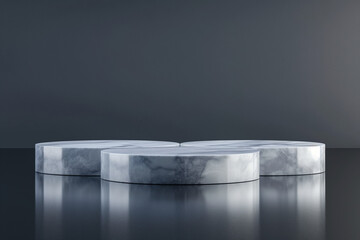 marble background, Surrounding the marble stone podium, a sleek and modern product display stand provides a platform for showcasing products with style and flair