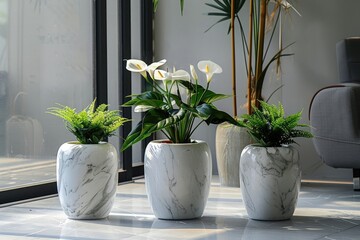 beautiful plants in white marble pot