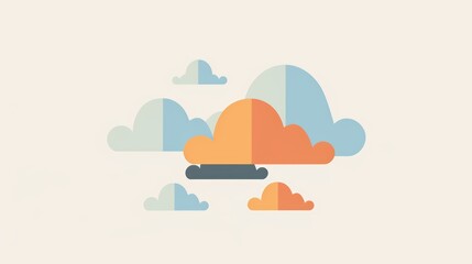 Cloudy Sky Icon, A simple, flat-design icon showing an overcast sky with stylized, fluffy clouds, ideal for weather apps or educational materials, customizable in color - obrazy, fototapety, plakaty