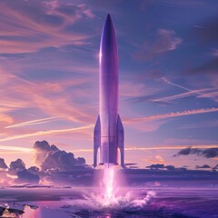 Futuristic Purple Rocket.Launch