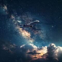 Plane Soaring Night.Sky