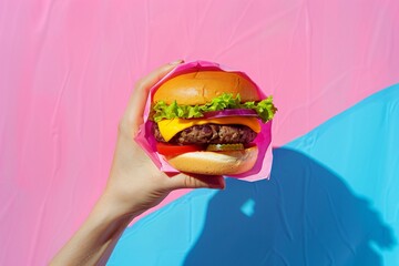 Creative burger wrapper designed with retro pop art, appealing to a trendy, youthful customer base.